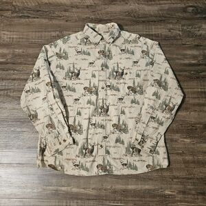 Vtg Cabela's Shirt Mens Large Chamois Cotto Button Down Deer Print Outdoors Warm